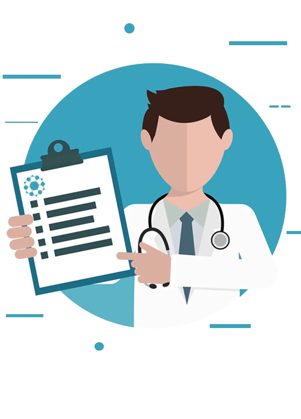 Graphic of a physician highlighting clinical findings in a expert medical opinion report for attorney review
